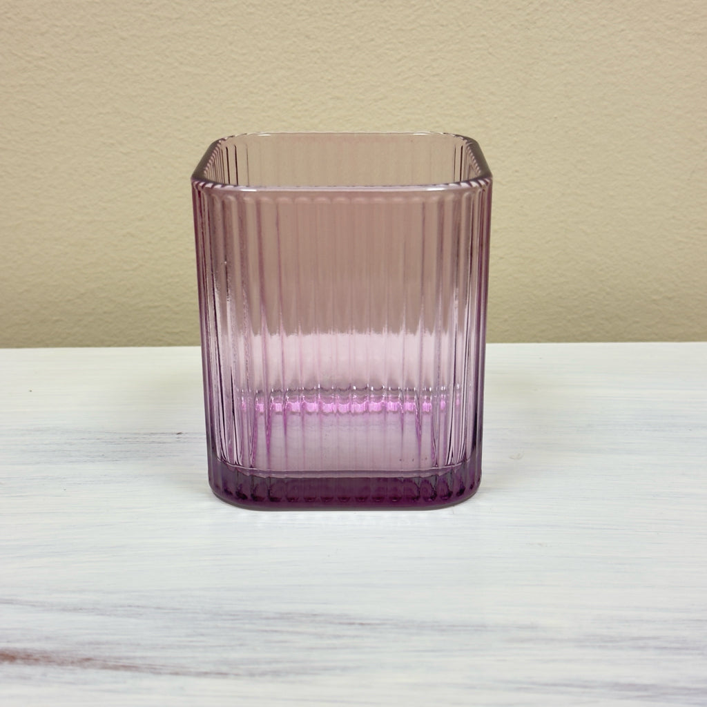 Pink Ribbed Glass Votive Holder