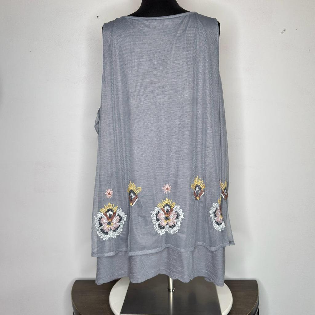 LOGO Lavish Sleeveless Flowy Embroidered & Beaded Top - Size 2X