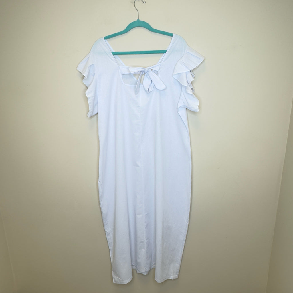White Tie Back Ruffle Sleeve Dress - Size XL