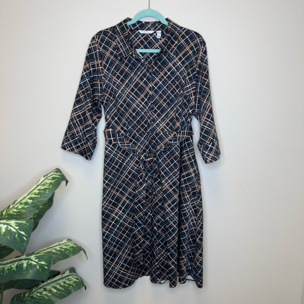 Isaac Mizrahi Live Plaid Belted Dress - Size 16