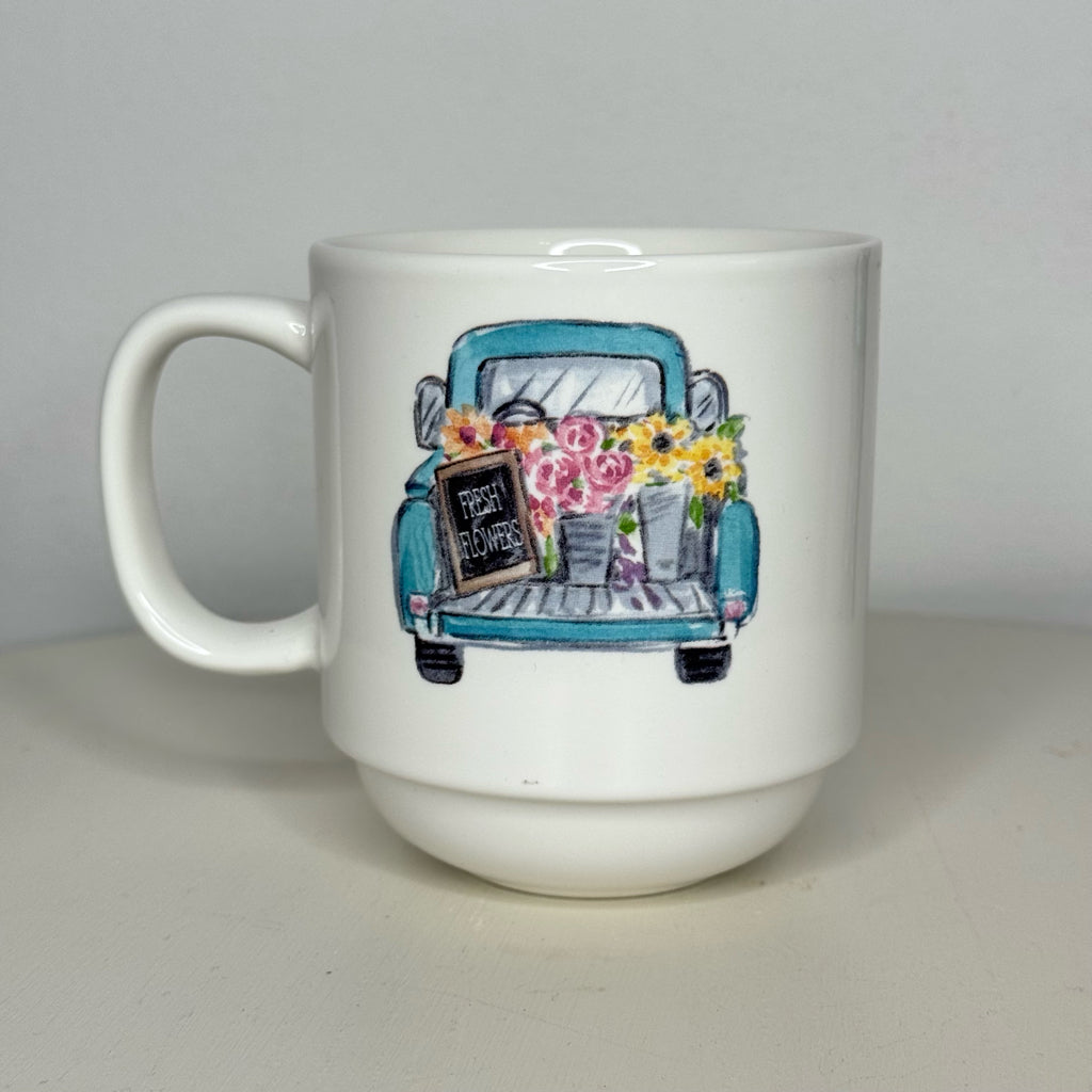 Fresh Flowers In Back of Vintage Truck Mug