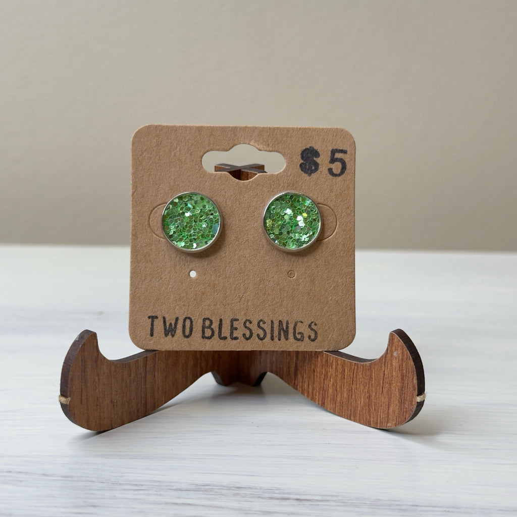 Two Blessings Earrings - Green Glitter