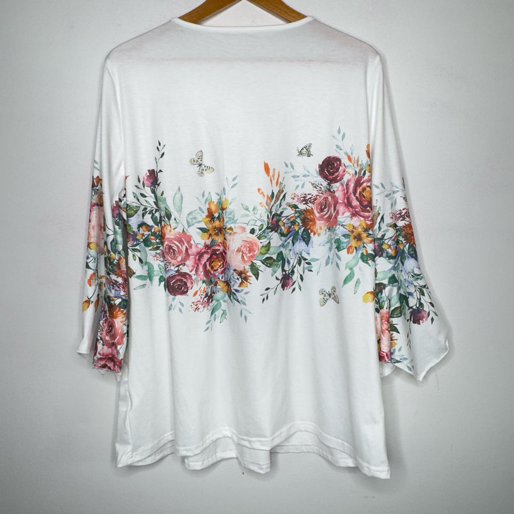Floral Print Bell Sleeve Tunic Top - Size XXL