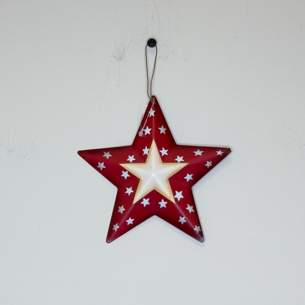 Primitive Hanging Red & White Metal Star