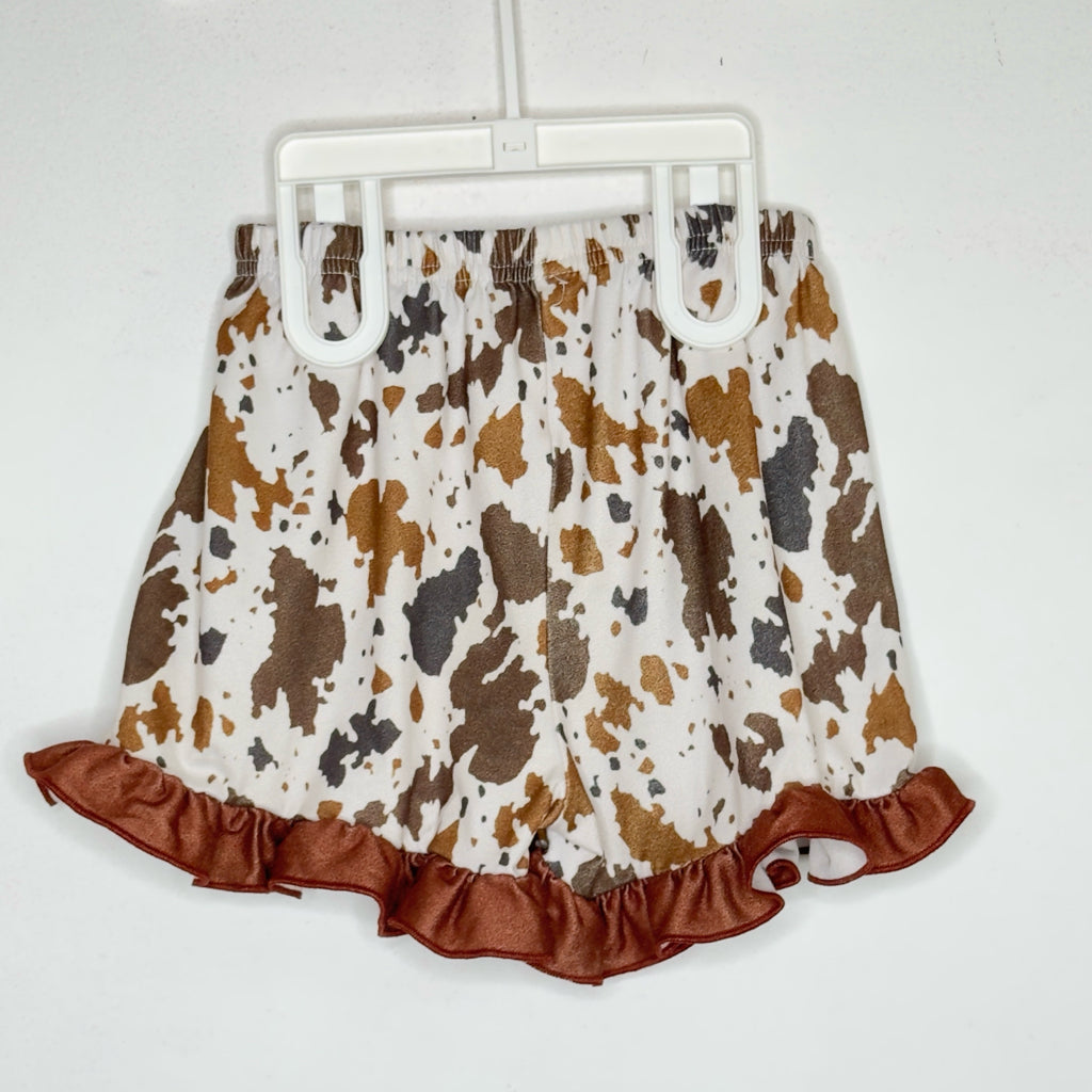 Cow Print Ruffle Trim Shorts - Size 3/4 Youth