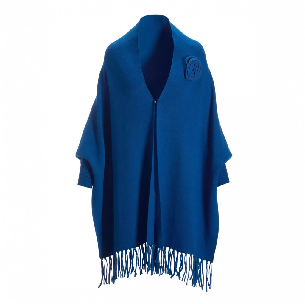 Boston Proper Rosette Fringe Poncho - Classic Blue - Size XS/S