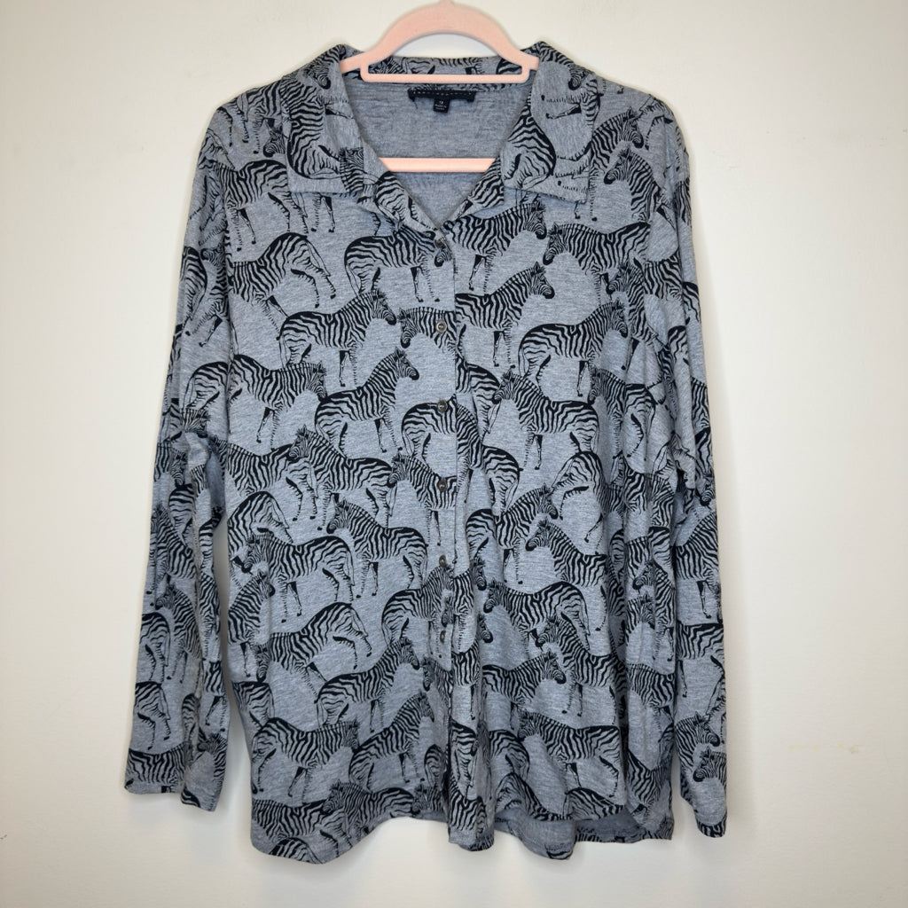 Jane & Delancey Zebra Print Button Front Top - Size 1X