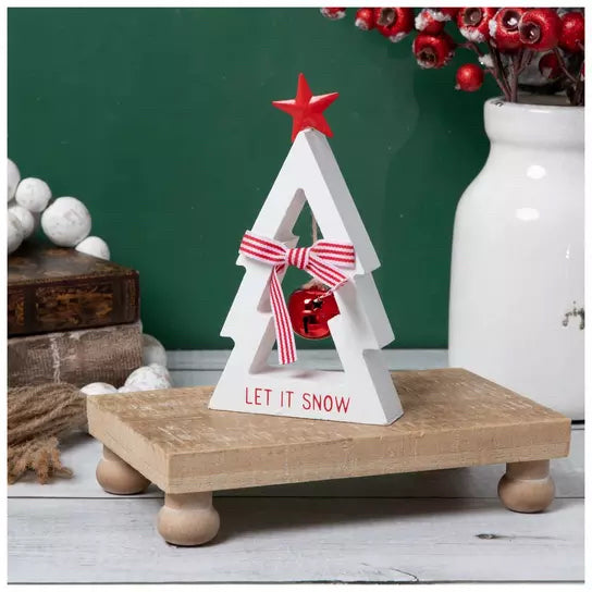 Let It Snow Hanging Bell In Tree Wood Decor
