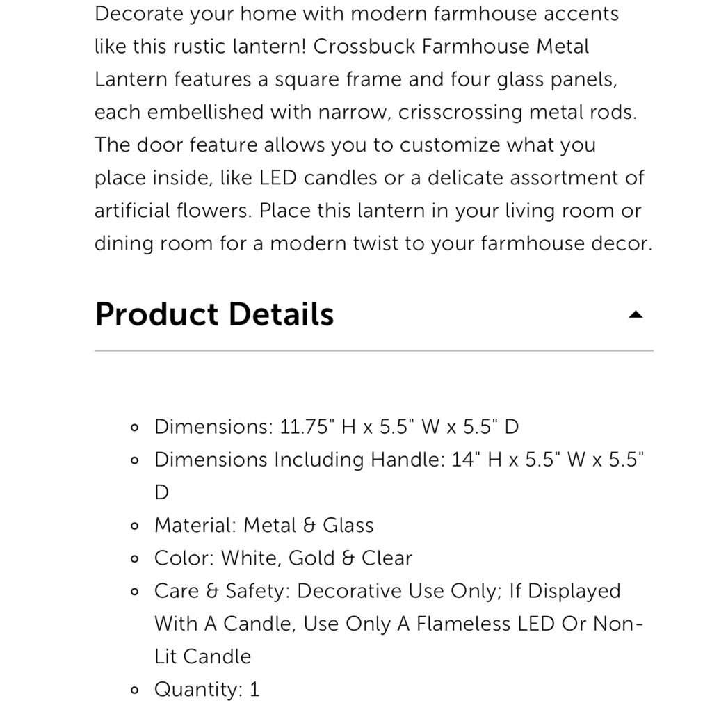 Crossbuck Farmhouse Metal Lantern