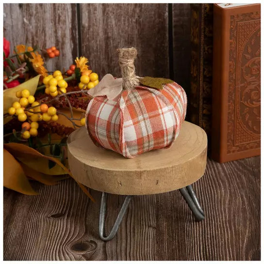 Mini Plaid Pumpkin - Rust