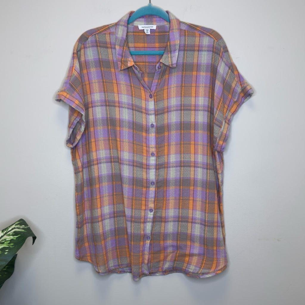 BeachLunchLounge Plaid Short Sleeve Top - Size XL