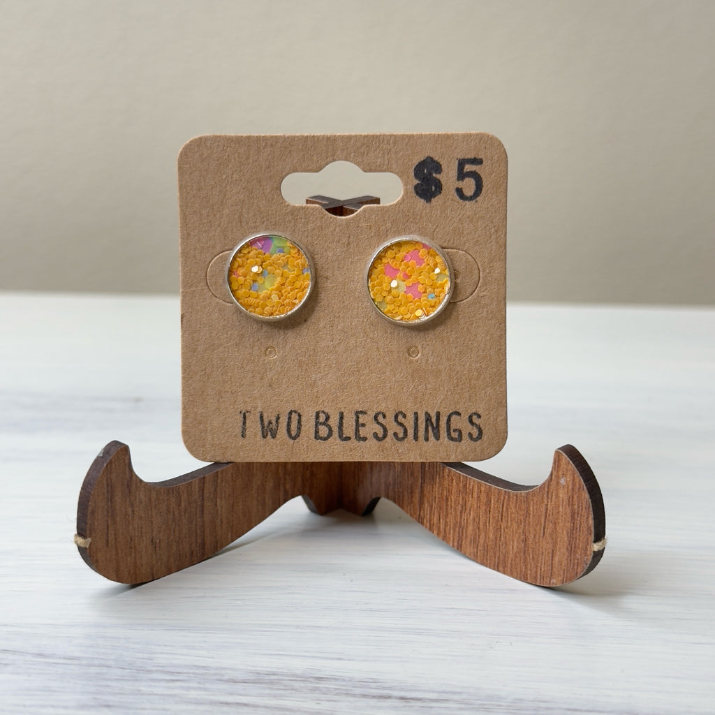 Two Blessings Earrings - Yellow Glitter