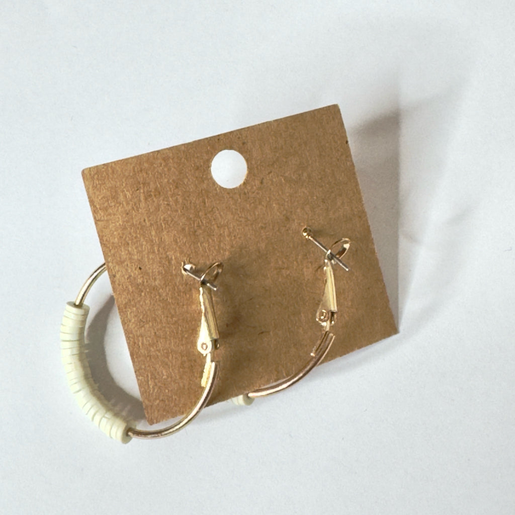 Mixed Media Hoop Earrings w/Light Green Heishi Beads