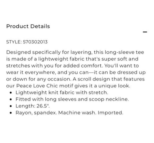 Chico's Peace Love Chic Layering Tee - Size Large