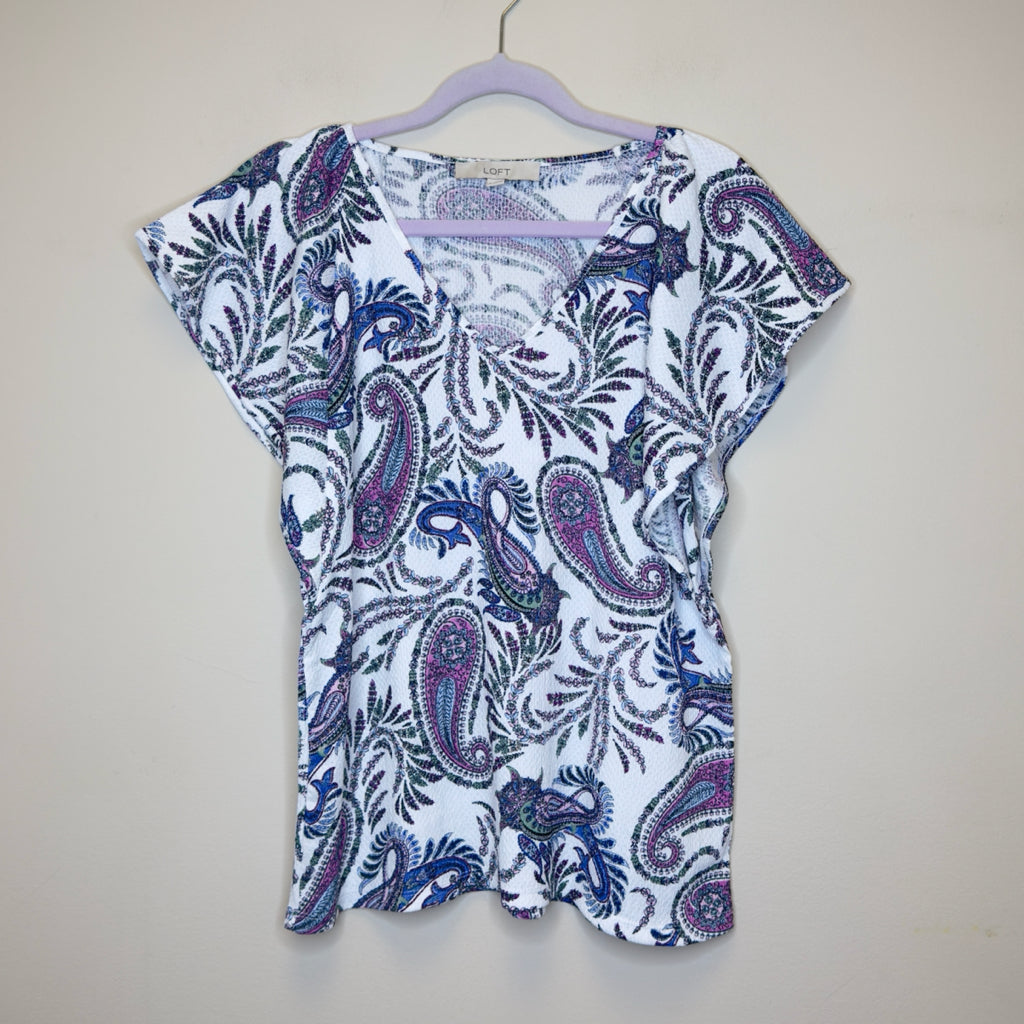 Loft Paisley Flutter Sleeve V-Neck Top - Size XL