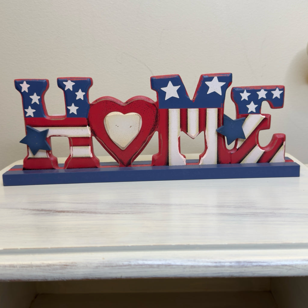 Primitive Red, White & Blue Home Sign