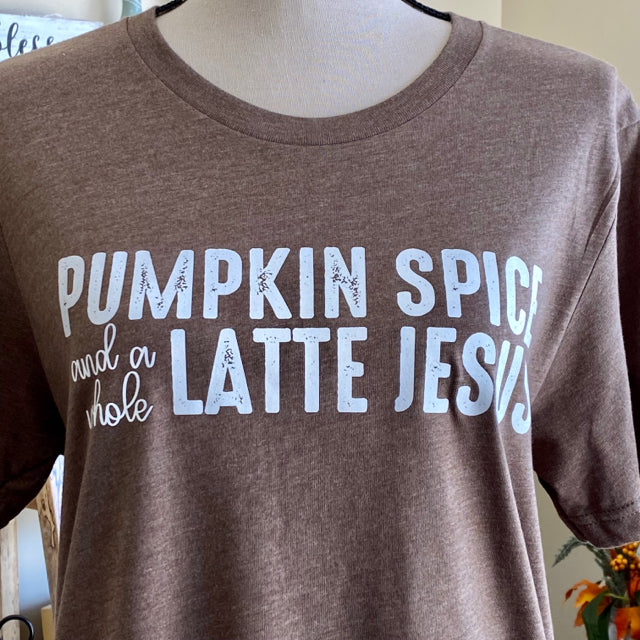 Pumpkin Spice And A Whole Latte Jesus Tee - Size Medium