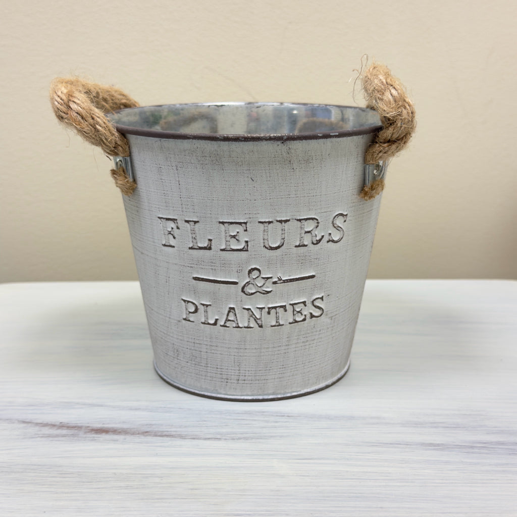 White Fleurs & Plantes Metal Pail