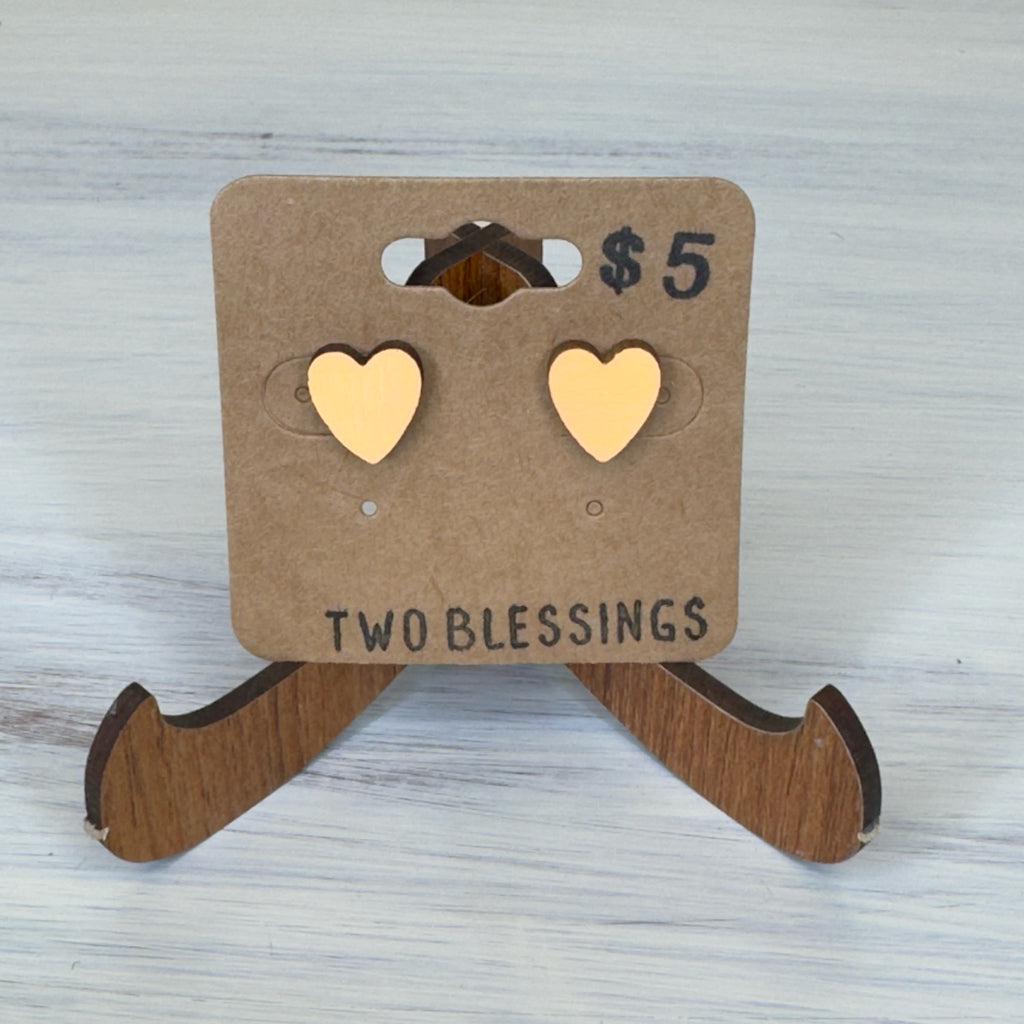 Two Blessings Earrings - Wood Heart - Peach