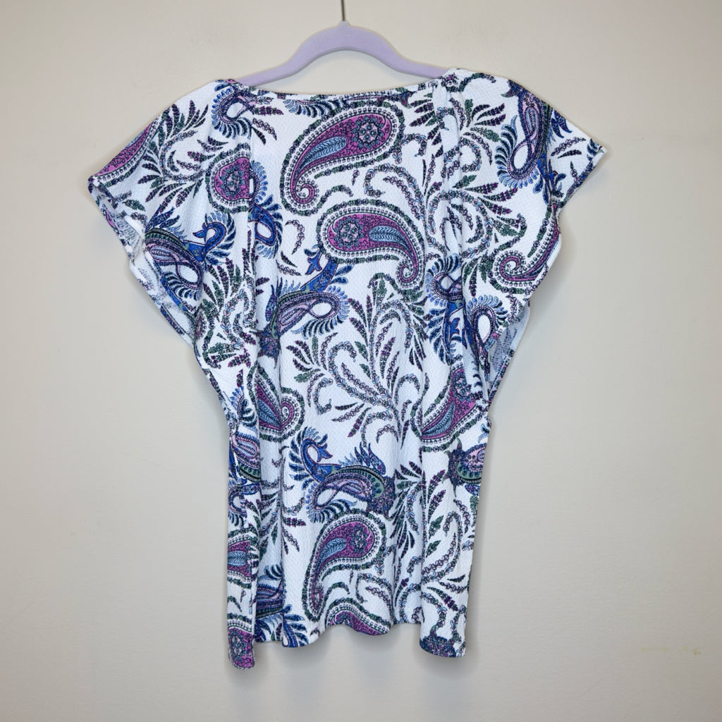 Loft Paisley Flutter Sleeve V-Neck Top - Size XL