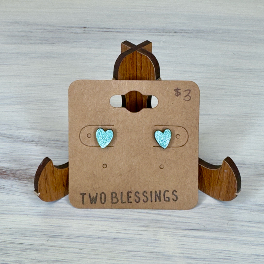 Two Blessings Earrings - Wood Heart - Green