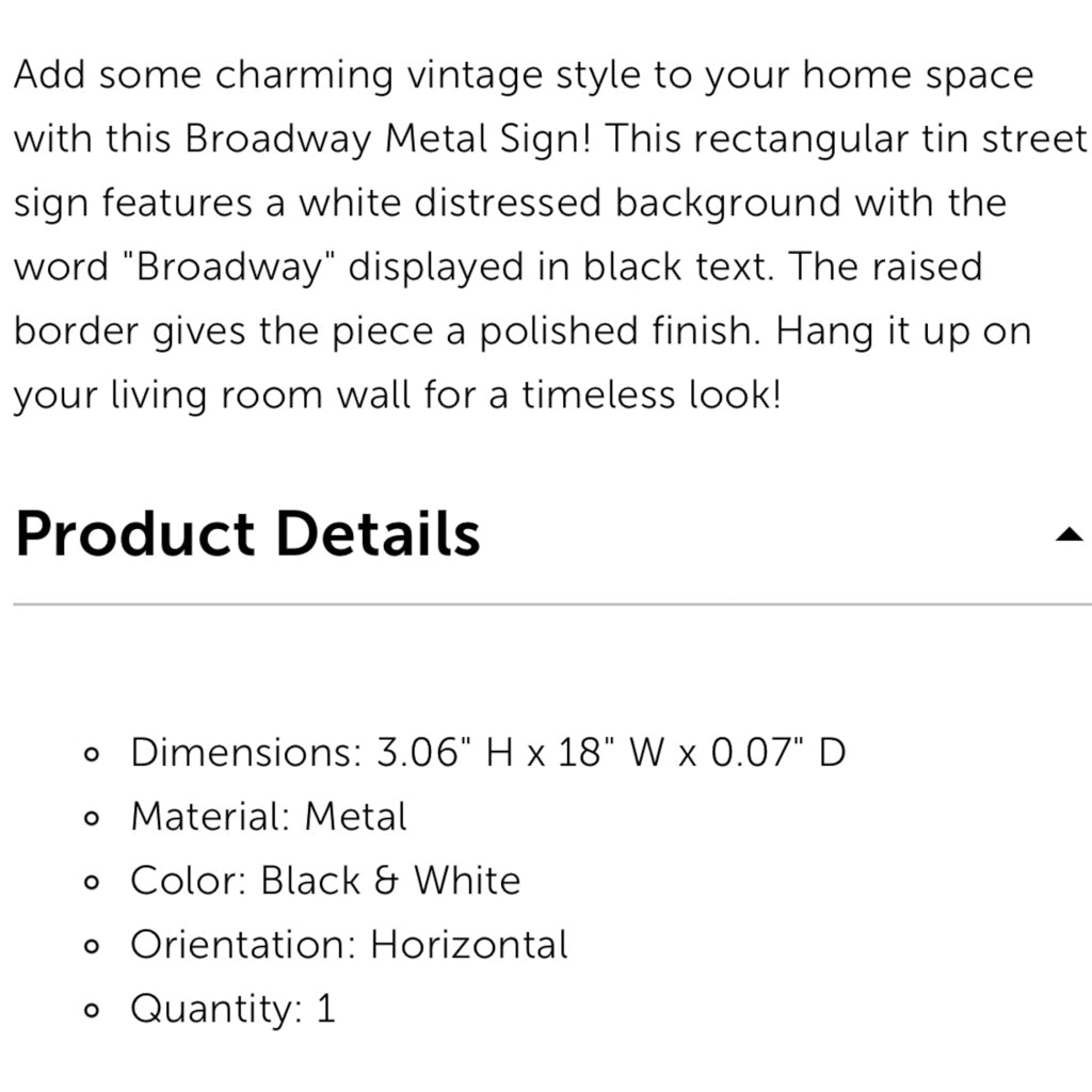 Broadway Metal Sign
