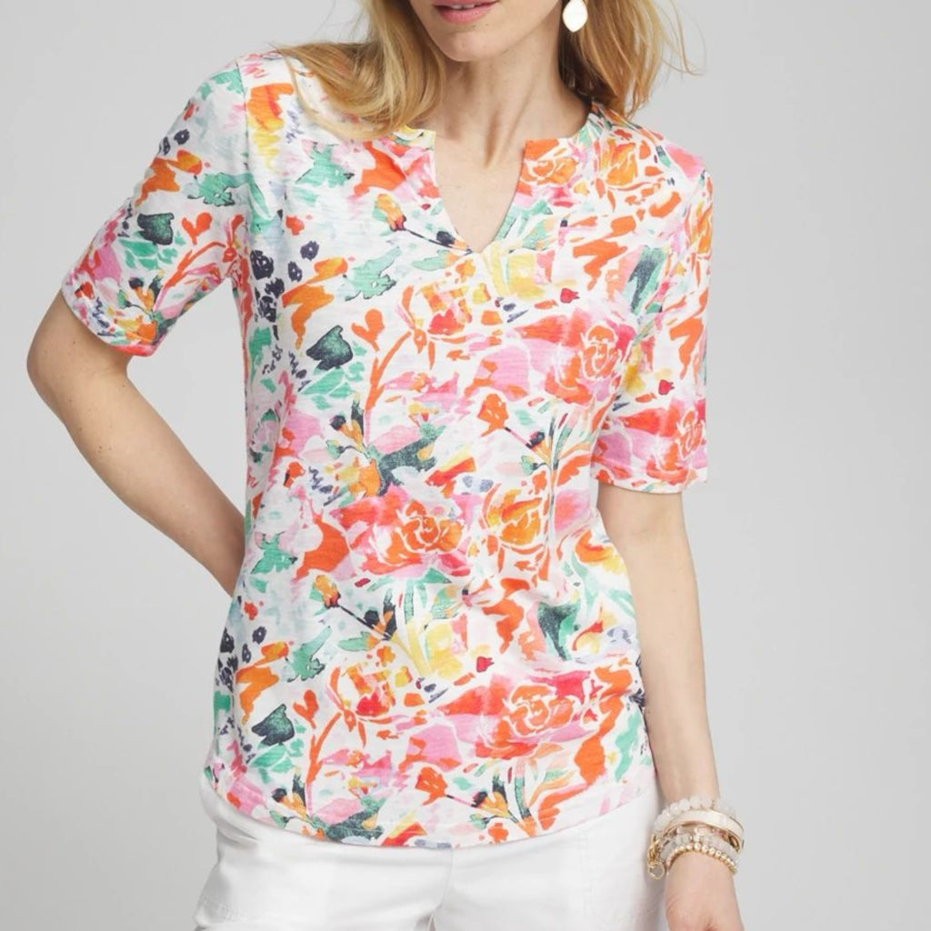 Chico's Abstract Notch Neck Tee - Size Large
