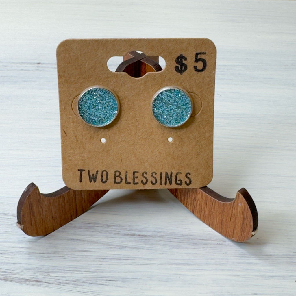 Two Blessings Earrings - Blue Glitter