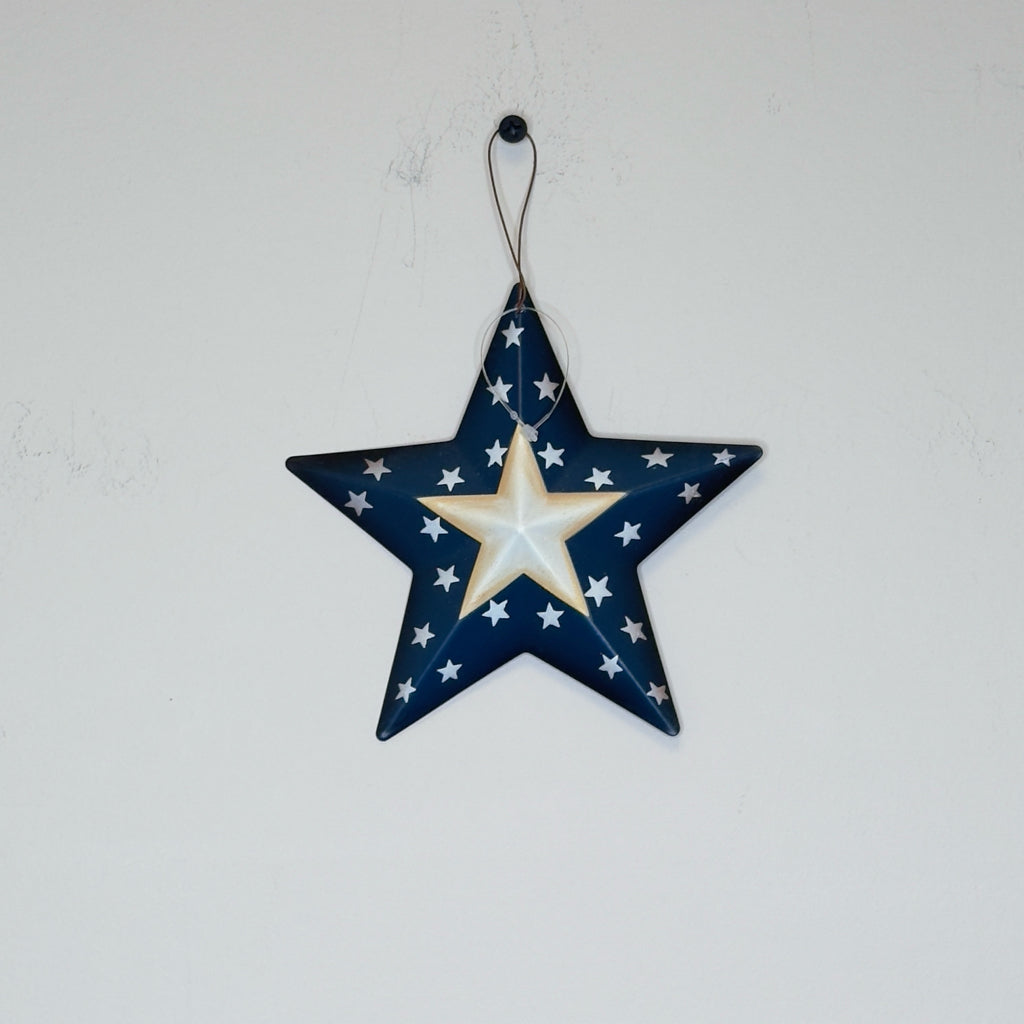 5 1/2" Primitive Blue & White Metal Star