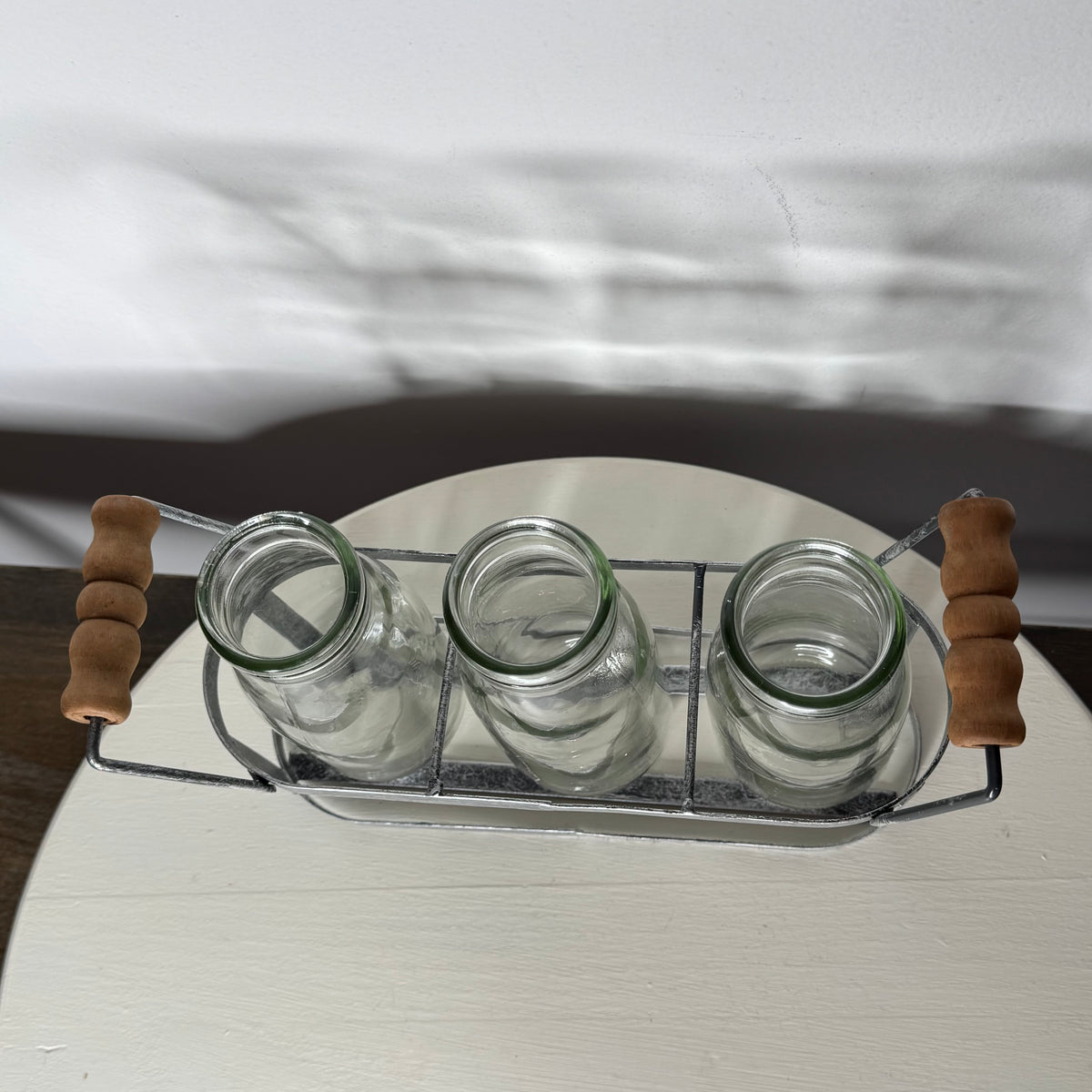 Metal Basket With Glass Milk Bottles