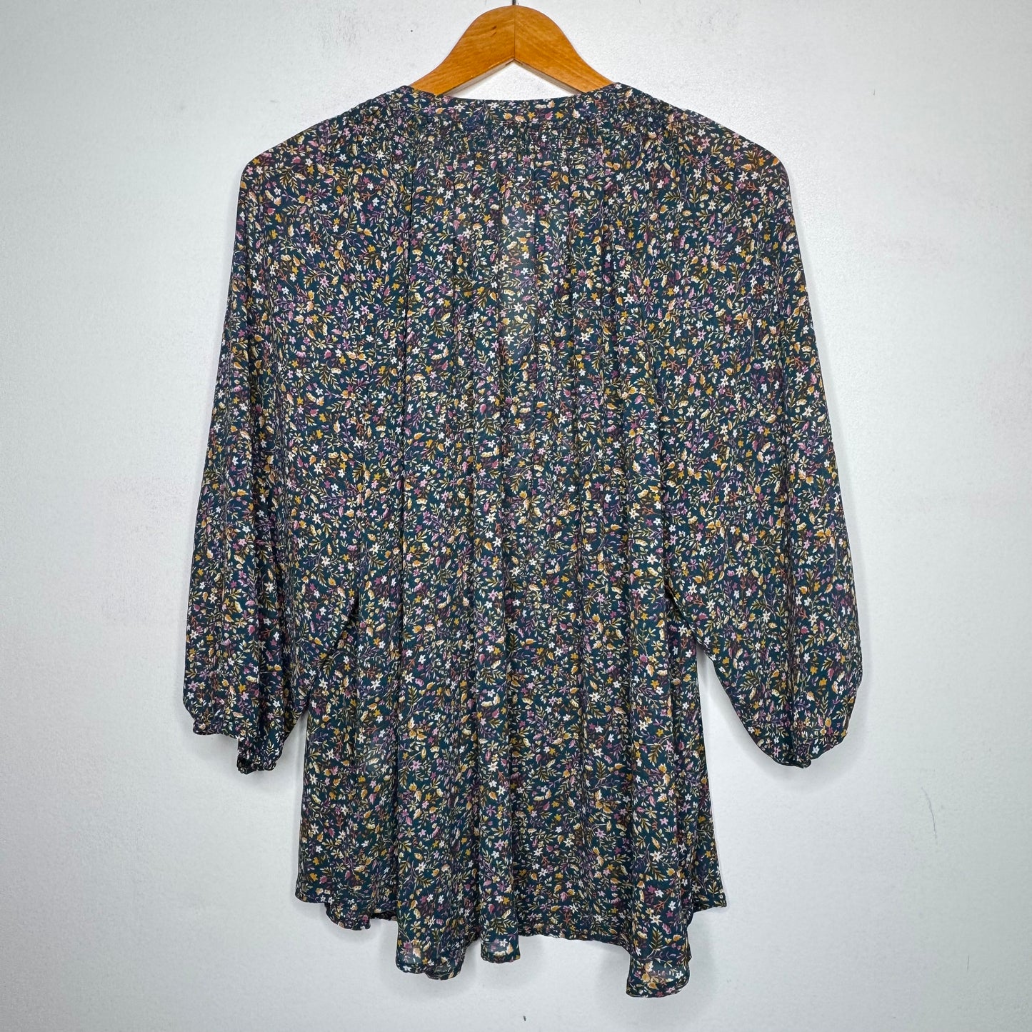 Mason & Belle Floral Print Embroidered Tie-Neck Top - Size 2X