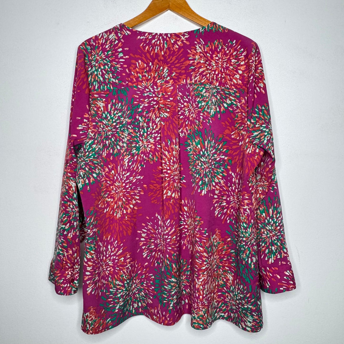 Lane Bryant Long Sleeve Blouse Magenta Floral Burst Top - Size 18/20