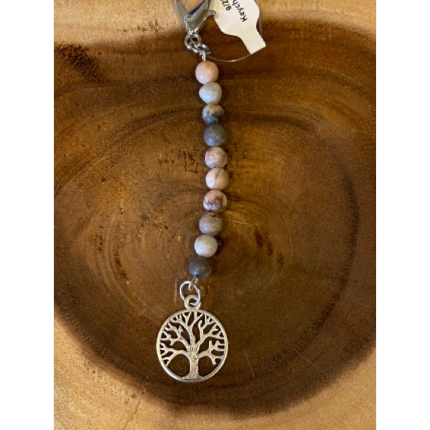 Inga Ann's Pink Zebra Jasper Keychain Bag Charm w/Family Tree Charm