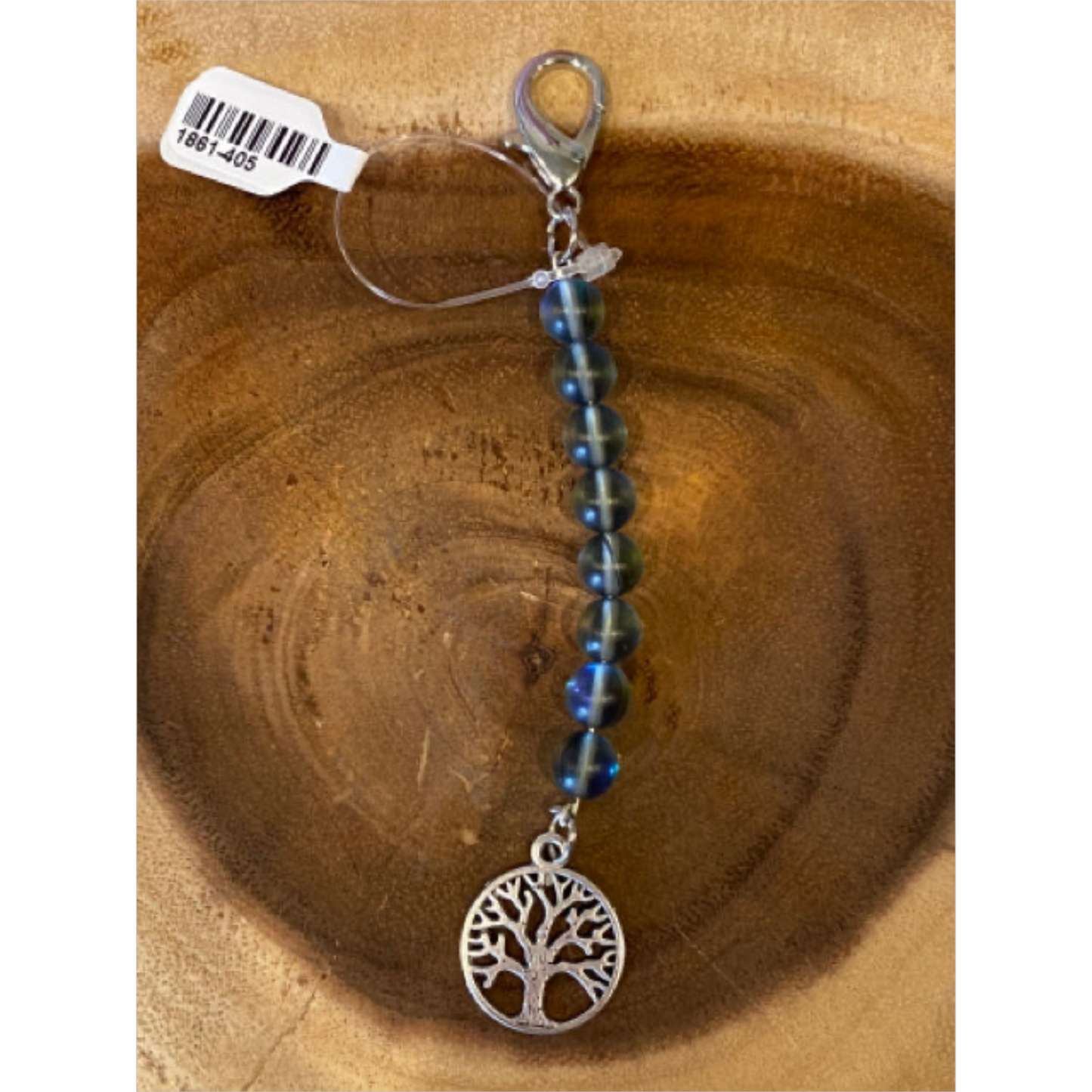 Inga Ann's Gray Synthetic Opal Keychain Bag Charm w/Family Tree Charm