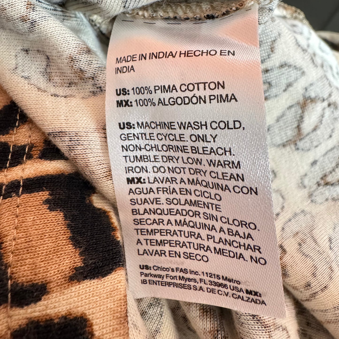 Chico’s Pima Cotton Cheetah Everyday Button Tunic - Size Large