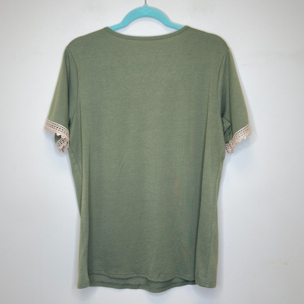 Lace & Sequin Trim Tee - Size XL