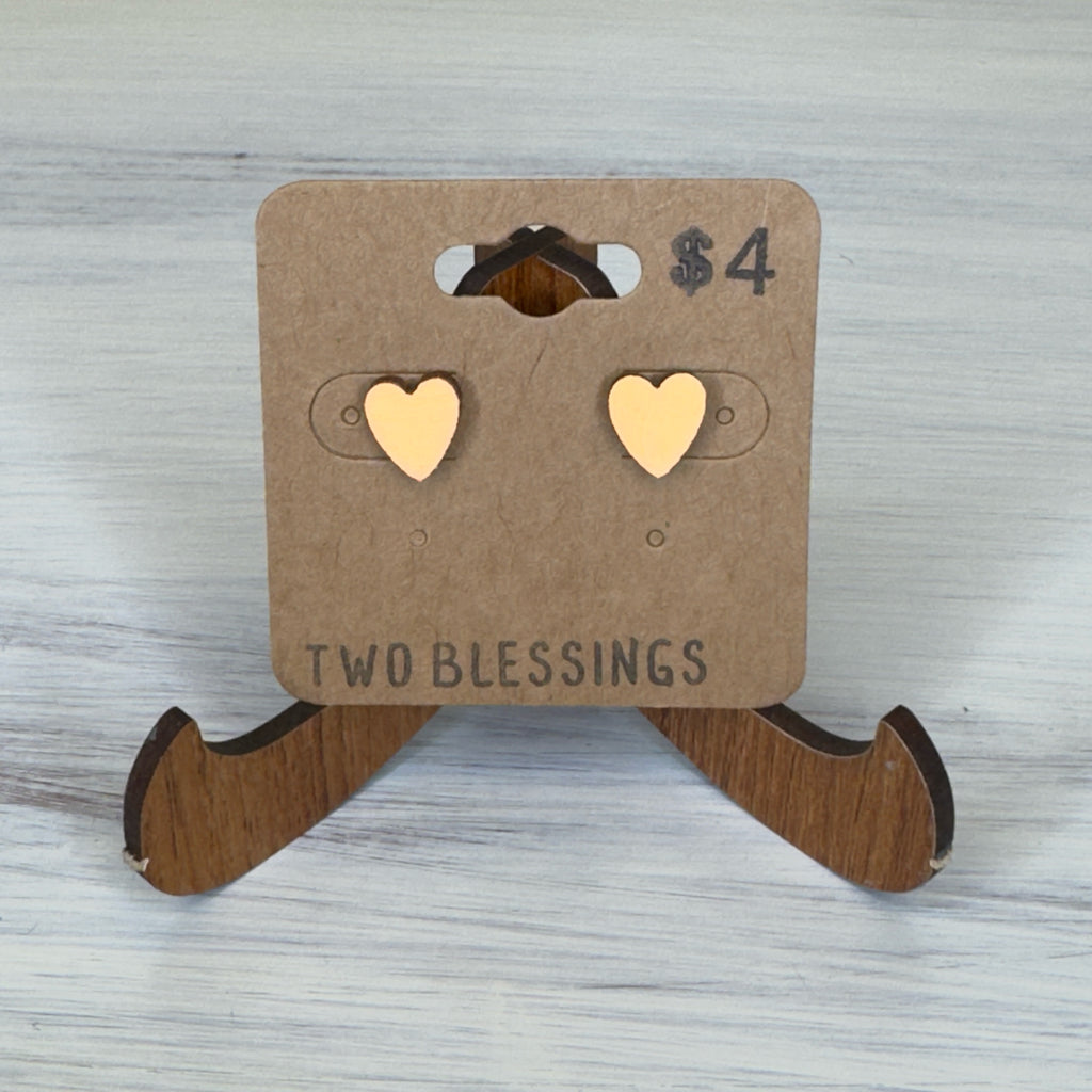 Two Blessings Earrings - Wood Heart - Peach
