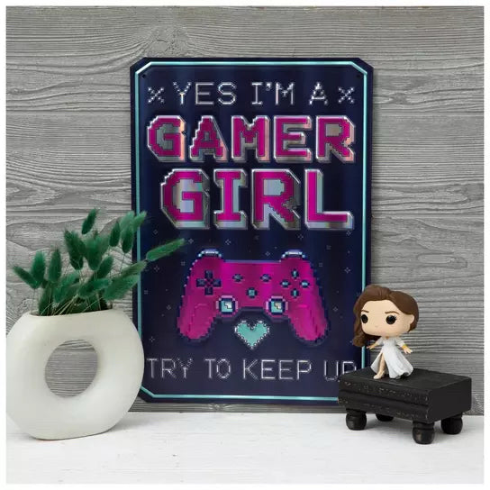 Gamer Girl Holographic Metal Sign