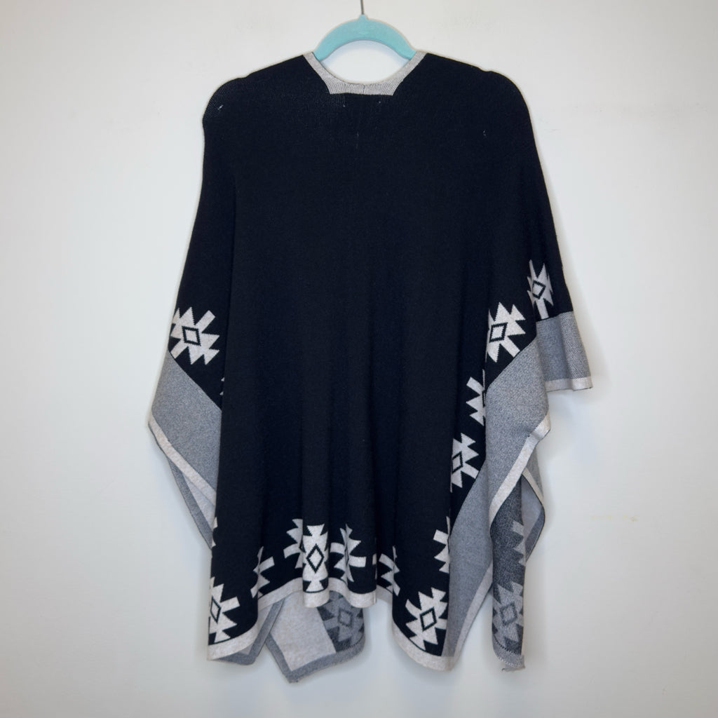 Warm & Cozy Lifestyle Aztec Poncho Sweater - Size Small