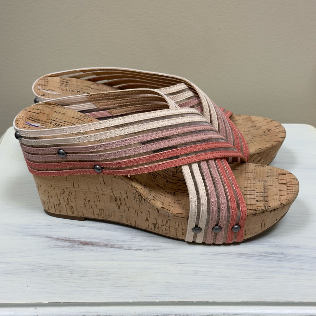 Lucky Brand Kayla Pink Canyon Clay Ombre Cork Wedge Sandals - Size 8 1/2