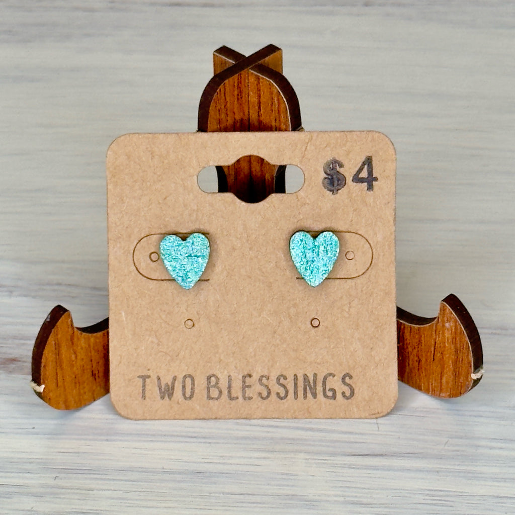 Two Blessings Earrings - Wood Heart - Green