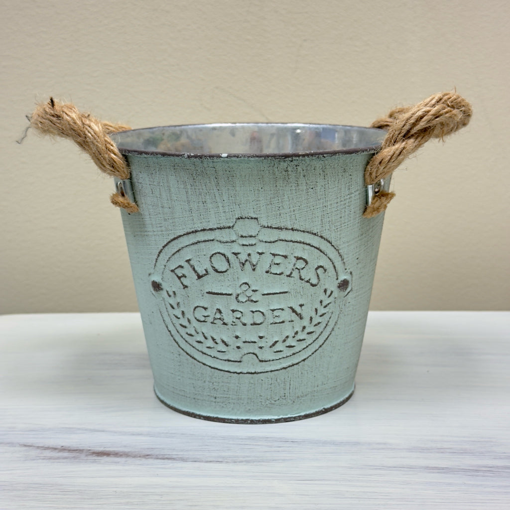 Green Flowers & Garden Metal Pail