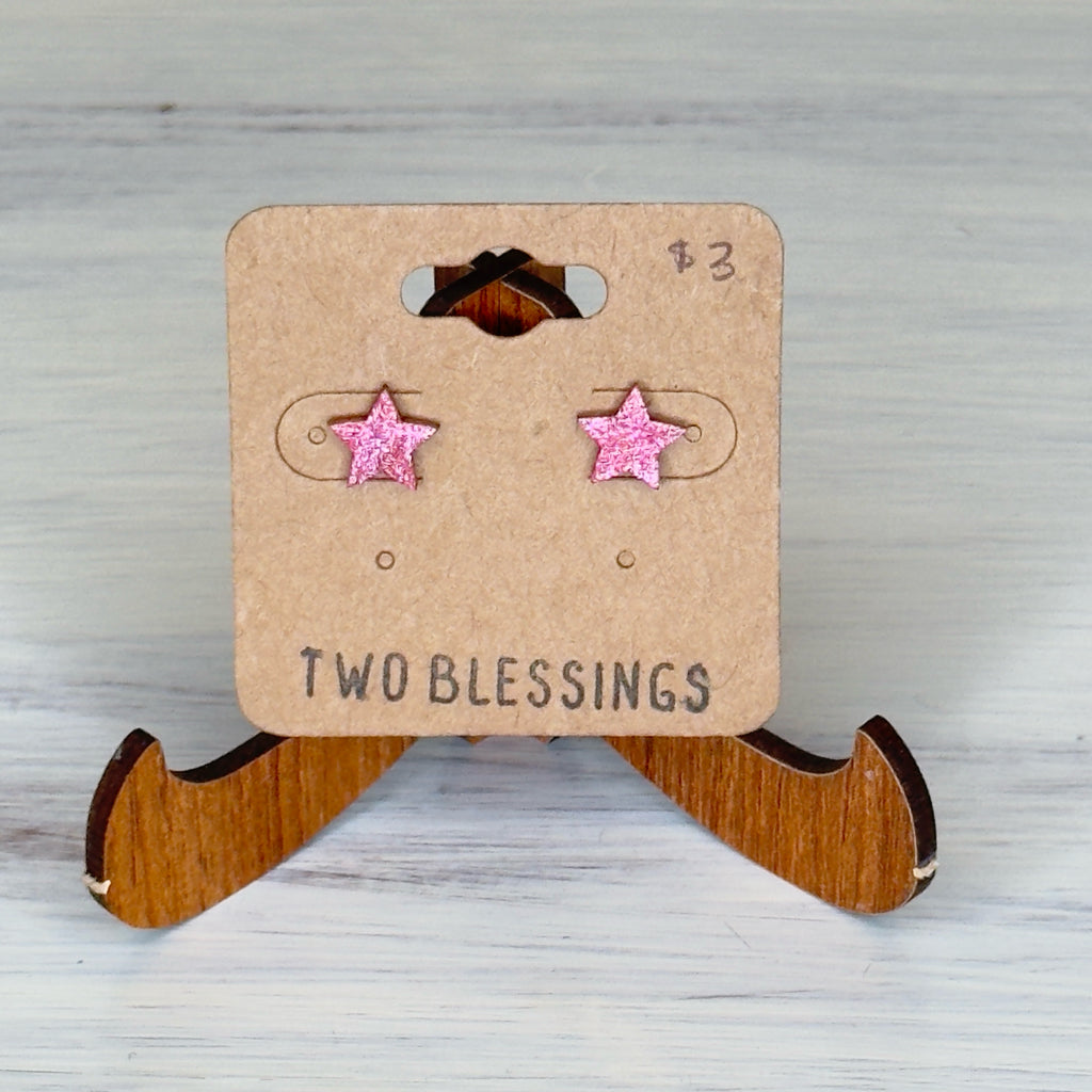 Two Blessings Earrings - Wood Star - Red