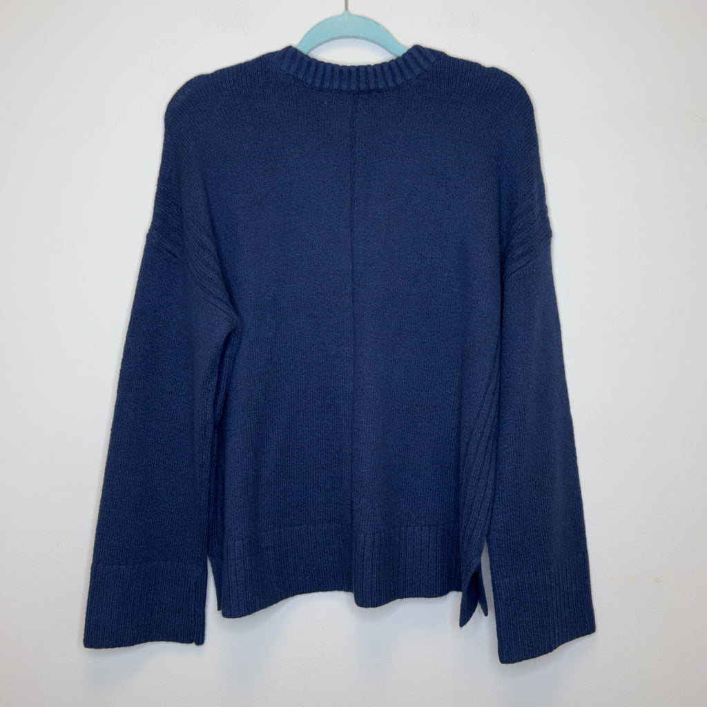 Loft Rib Trim Wide Sleeve V-Neck Sweater - Size Large
