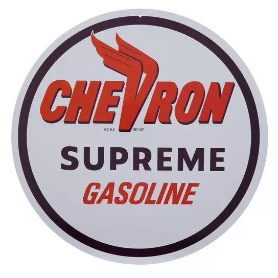 Chevron Gasoline Round Metal Sign
