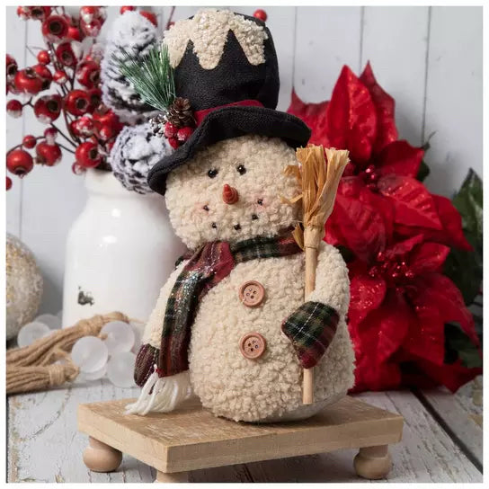 Plush Snowman Holding Broom