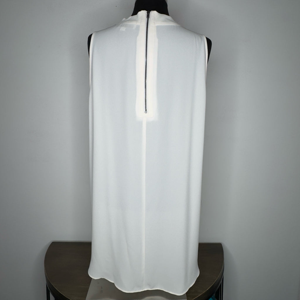Loft Mock Neck 1/4 Back Zip Sheer Sleeveless Top - Size Large