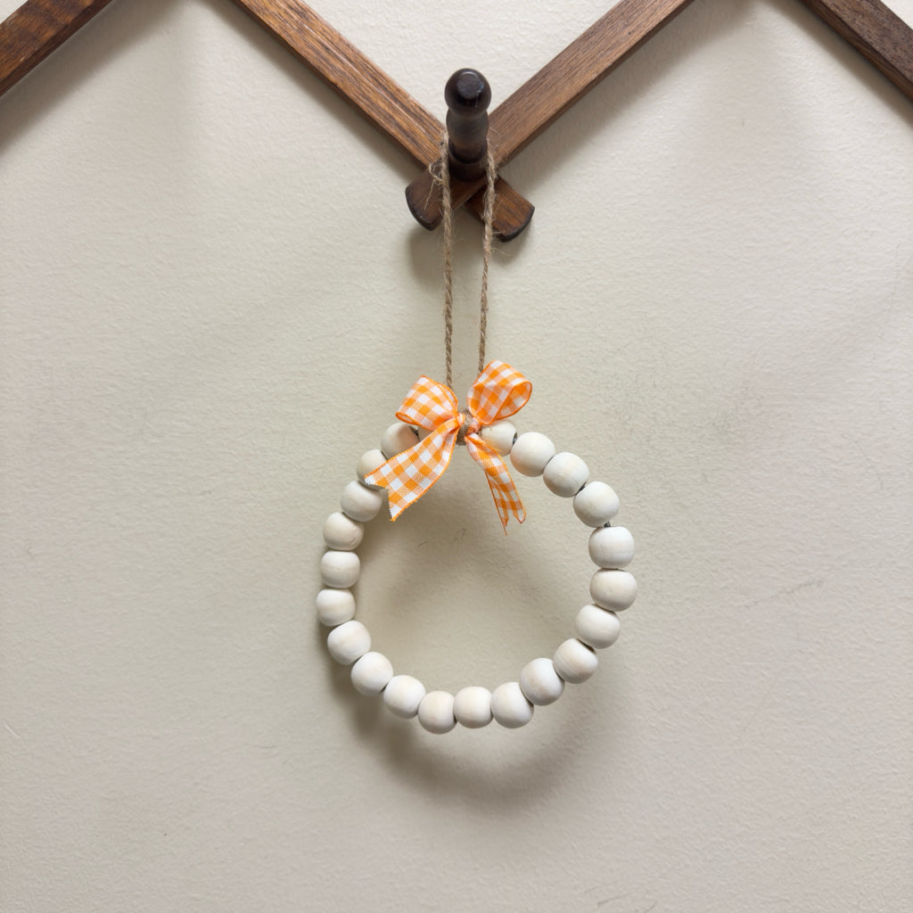 Fall Wreath Decor w/Orange & White Plaid Ribbon