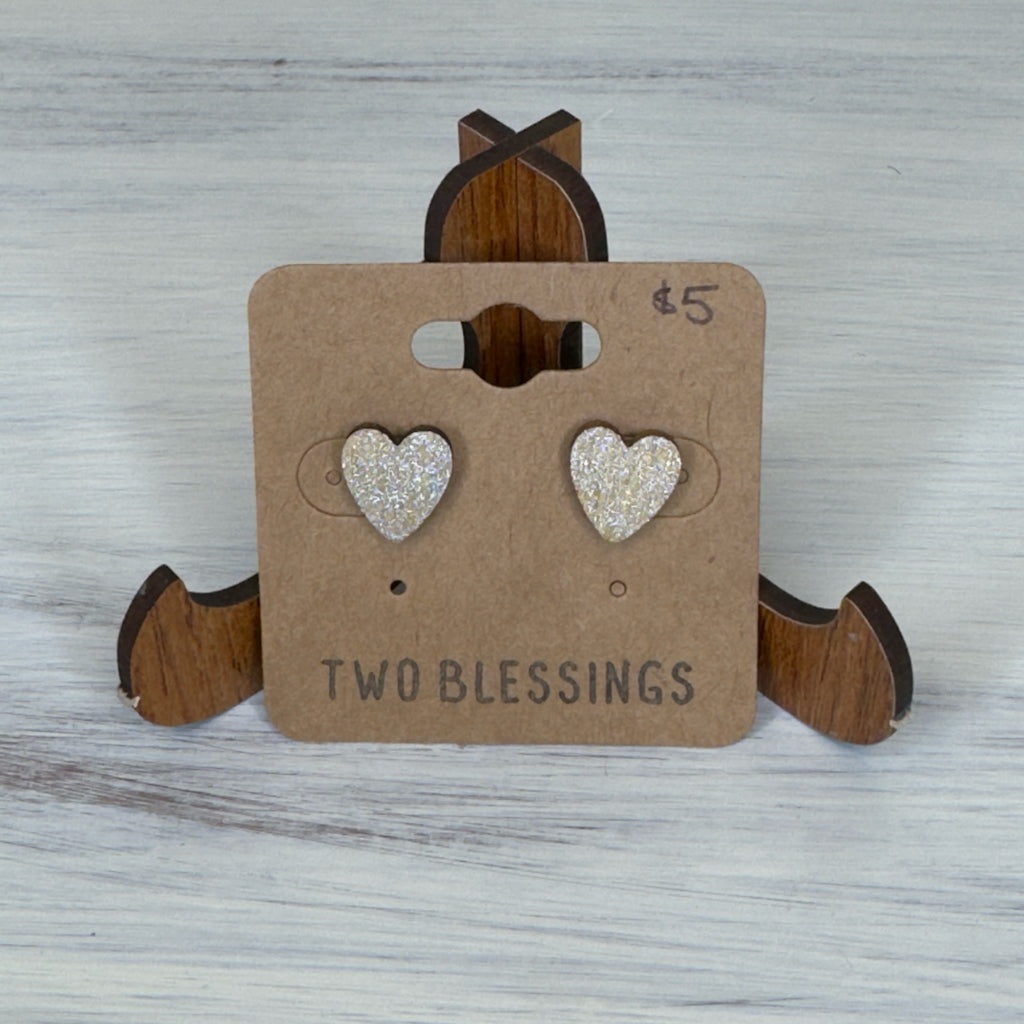Two Blessings Earrings - Wood Heart - Gold