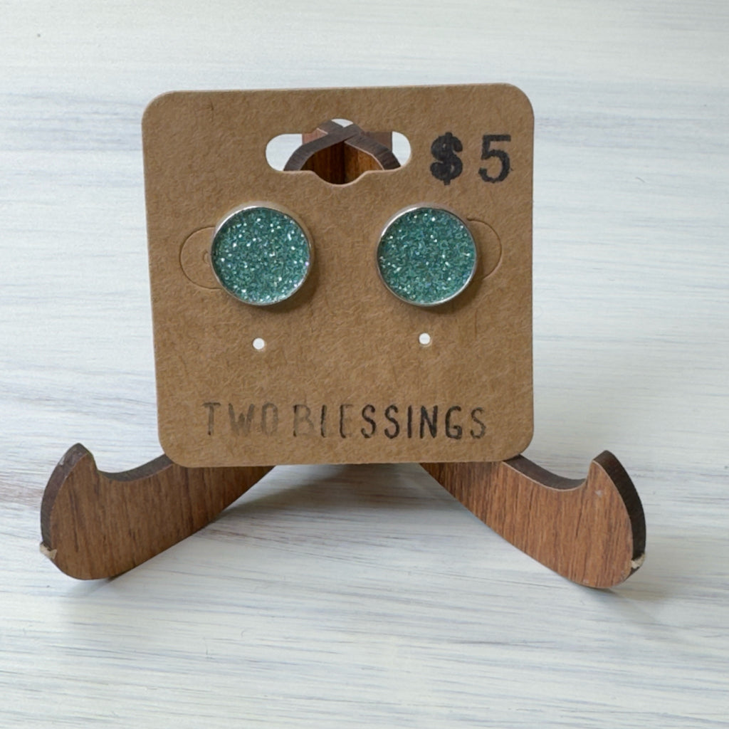 Two Blessings Earrings - Turquoise Glitter